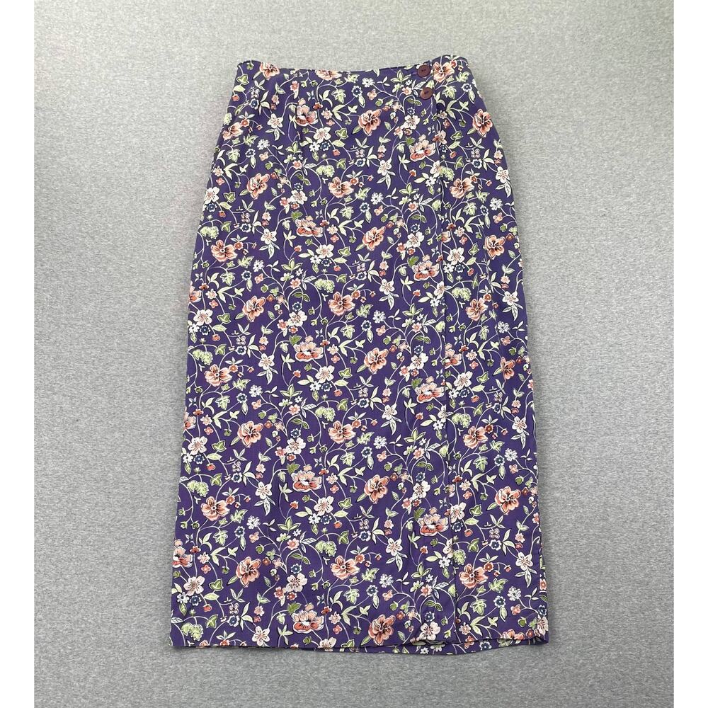 90s VTG Paul Harris Design Floral Maxi Skirt Size L Purple Wrap Front Fairycore